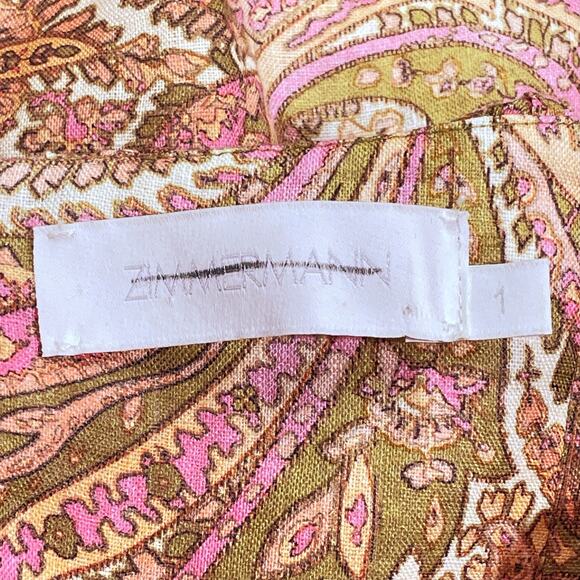 Zimmermann Linen Brighton Ruffle Neck Dress In Sherbet Paisley 1/Small - Picture 5 of 7